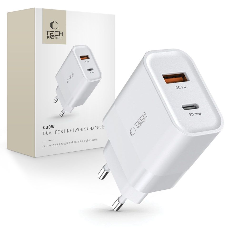 Levně TECH-PROTECT C30W 2-PORT Síťová nabíječka 30W bílá
