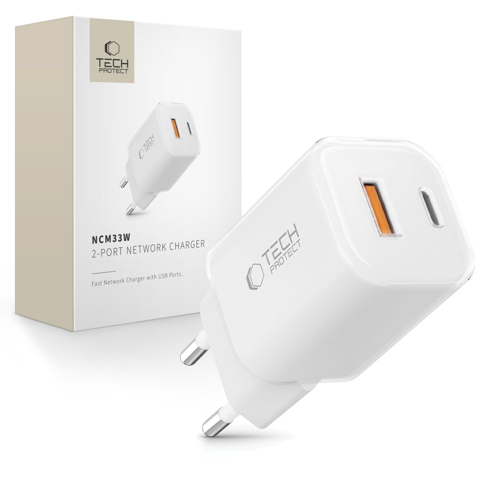 Levně TECH-PROTECT NCM33W Síťová nabíječka 1x USB-C 1x USB-A bílá