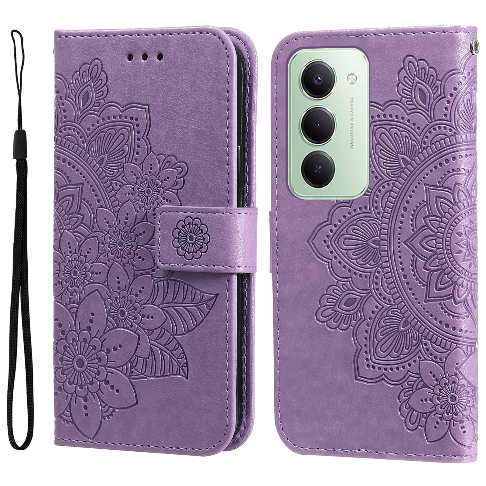 Levně ART MANDALA Peněženkový obal s řemínkem pro Xiaomi Redmi 15 / Redmi 15 5G fialový