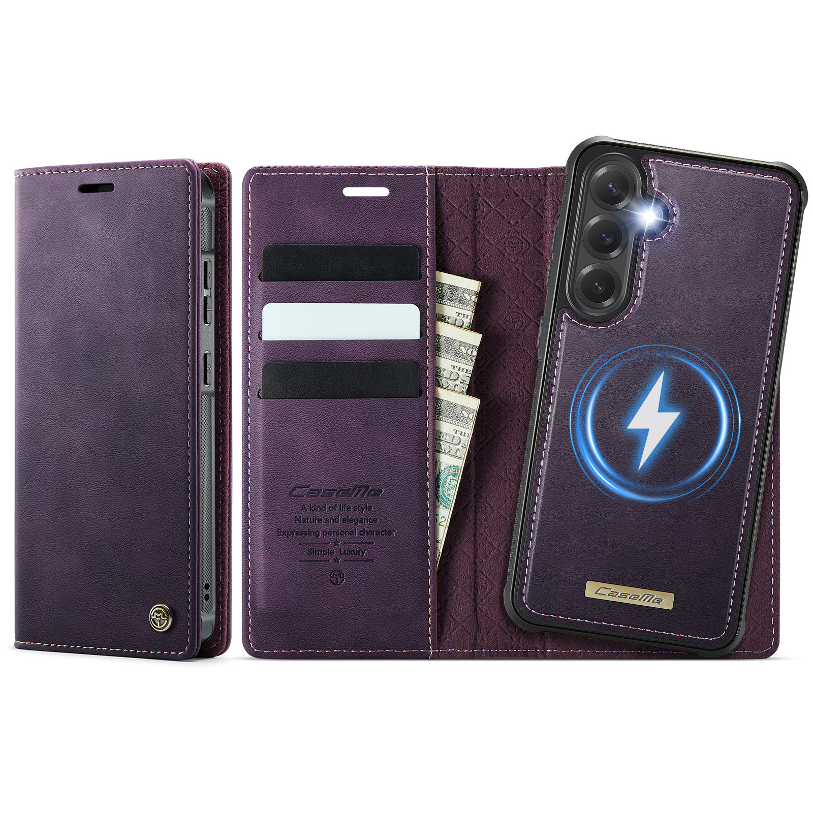 Levně CASEME C49 Peněženkové pouzdro a zadní kryt 2v1 Samsung Galaxy S25 FE fialový