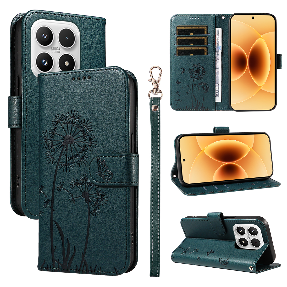 Levně ART DANDELION Peněženkové pouzdro pro Xiaomi 17 tmavozelené