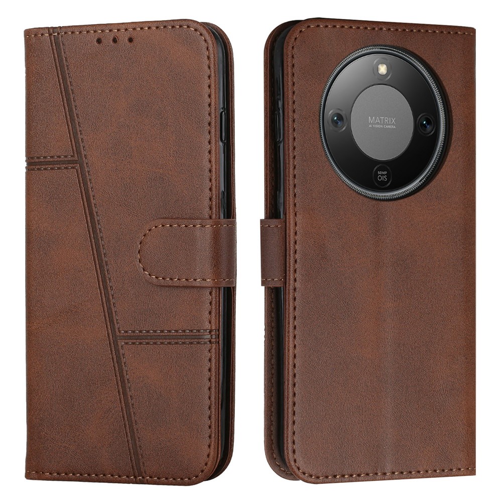 Levně STITCHED Peněženkový kryt pro Honor Magic8 Lite tmavě hnědý