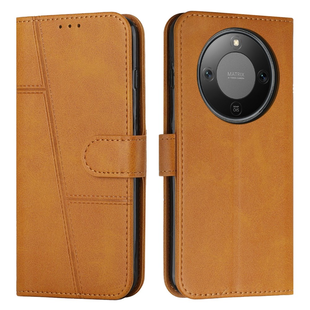 Levně STITCHED Peněženkový kryt pro Honor Magic8 Lite světlehnědý