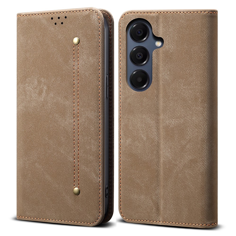 Levně DENIM Peněženkový obal pro Samsung Galaxy A57 5G šedo-hnědý