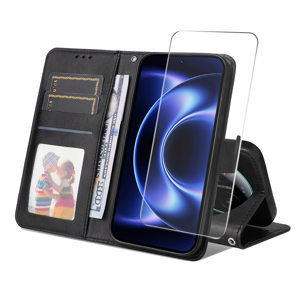 Levně ENKAY PREMIUM SET Peněženkové pouzdro a ochranné sklo Xiaomi 17 Ultra černé