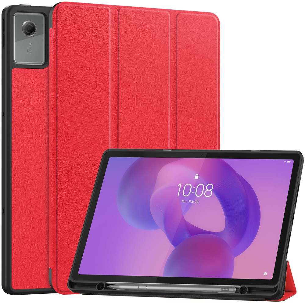 Levně LEATHER Zaklápěcí kryt pro Lenovo Idea Tab Plus / Tab K12 červený