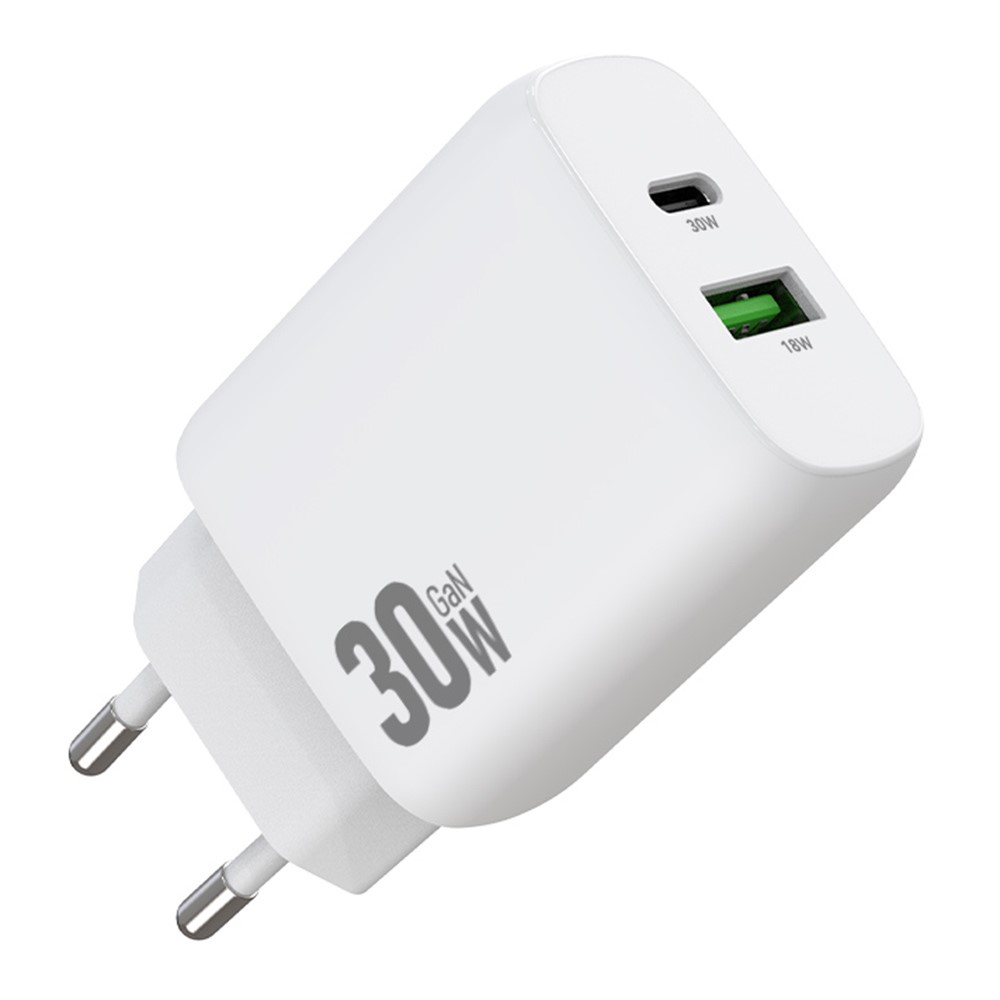 Levně AMORUS PD 30W GaN Síťová nabíječka USB-C / USB-A bílá