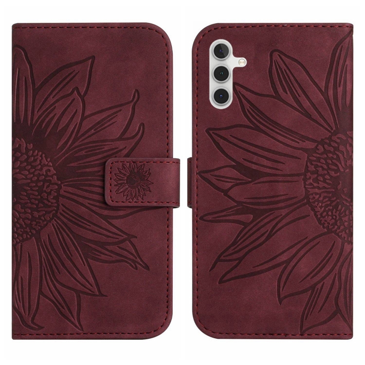 ART SUN FLOWER Peněženkové pouzdro s řemínkem Samsung Galaxy A04s bordó