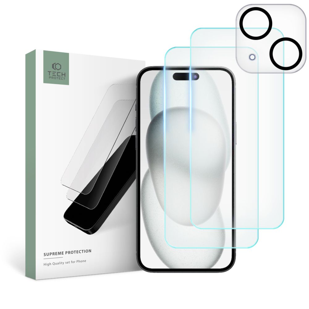 Levně TECH-PROTECT SUPREME SET Sada ochranných skel pro Apple iPhone 15