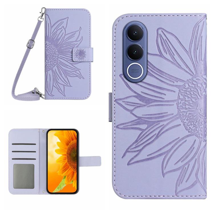 Levně ART SUNFLOWER Peněženkový kryt se šňůrkou pro Vivo V70 FE fialový