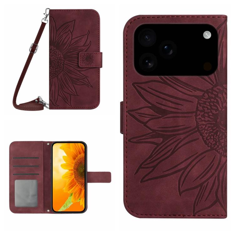 Levně ART SUNFLOWER Peněženkový kryt se šňůrkou pro Apple iPhone 17 Pro Max bordó