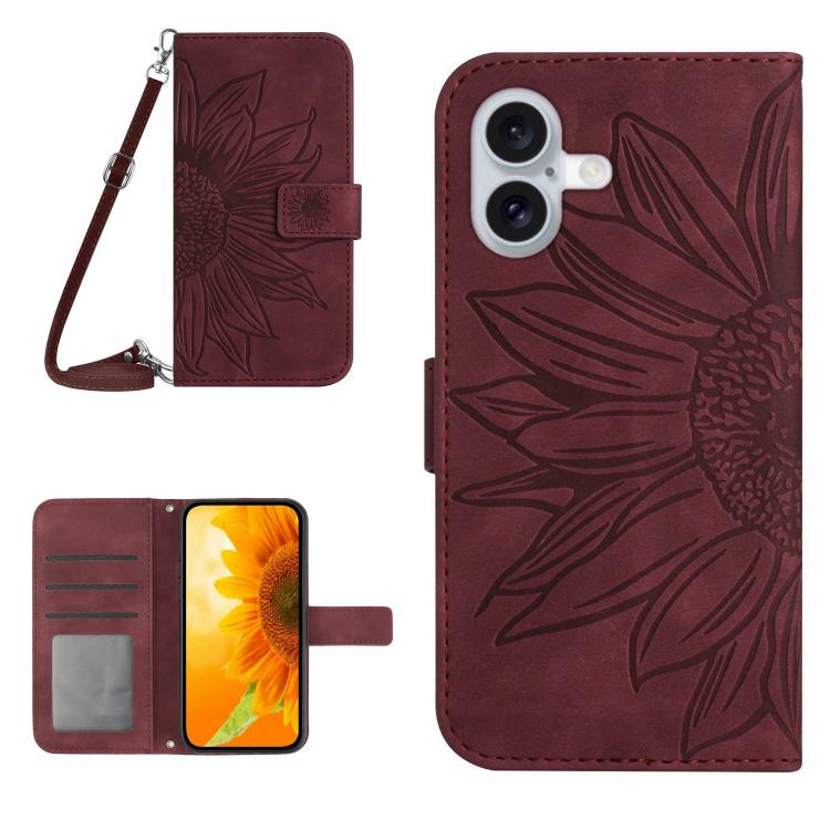 Levně ART SUNFLOWER Peněženkový kryt se šňůrkou pro Apple iPhone 17 bordó
