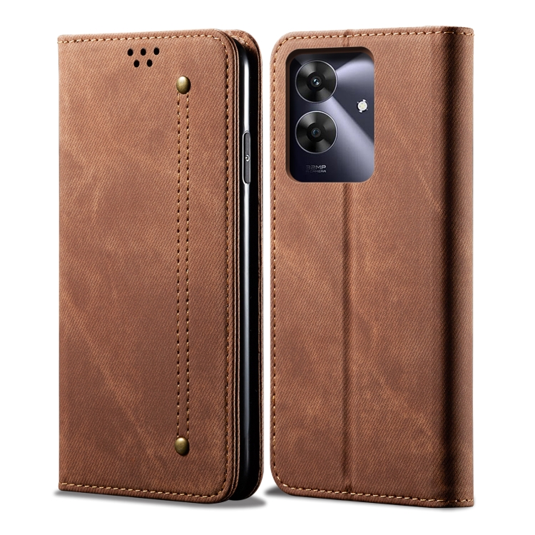 Levně DENIM Peněženkový kryt pro Realme Note 60 hnědý