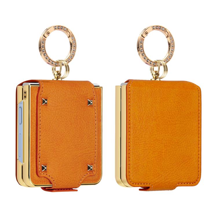 Levně LEATHER Kryt s držákem pro Samsung Galaxy Z Flip7 5G oranžový