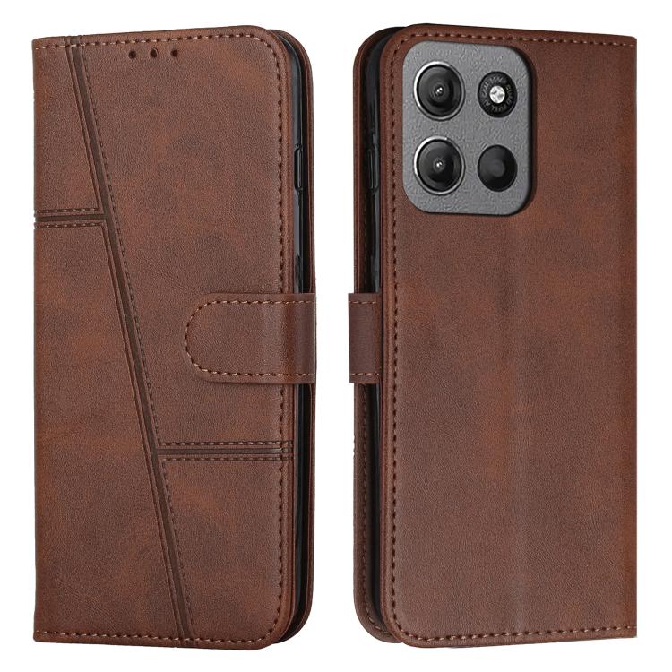 Levně STITCHED Peněženkový kryt pro Motorola Moto G15 / G15 Power / G17 / G17 Power tmavě hnědý