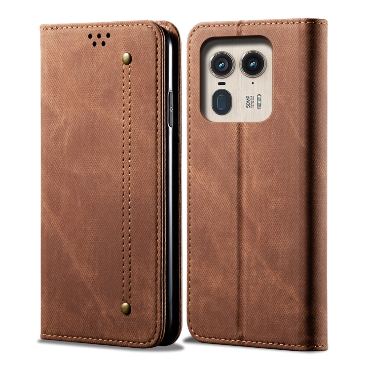 DENIM Peněženkový kryt pro Motorola Edge 50 Ultra hnědý