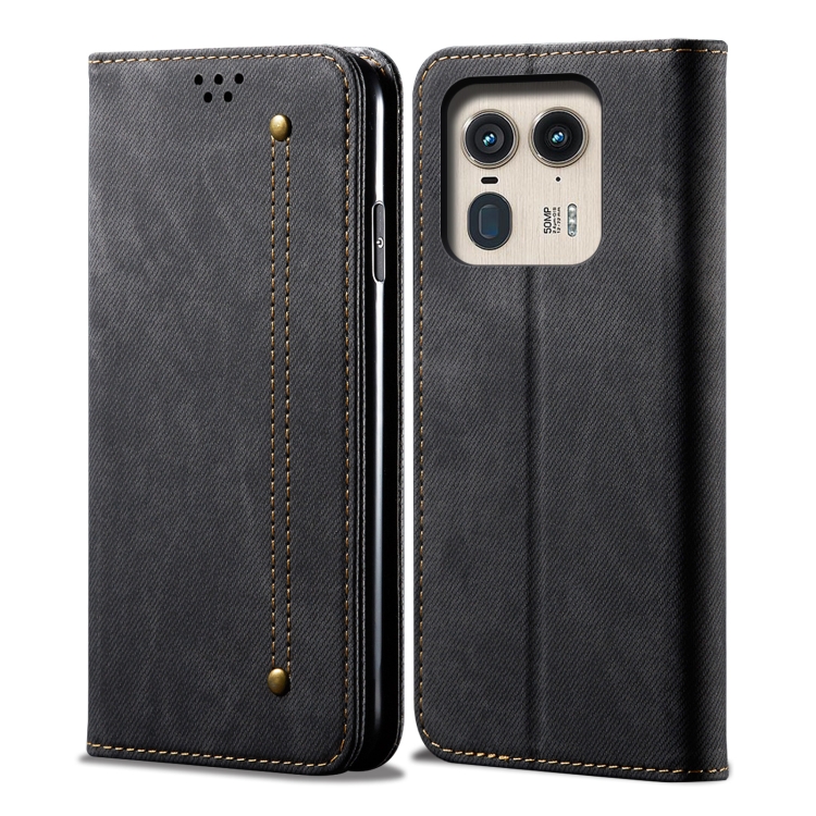 DENIM Peněženkový kryt pro Motorola Edge 50 Ultra černý