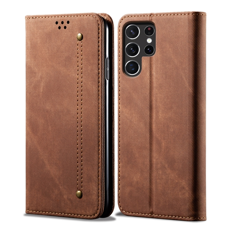 Levně DENIM Peněženkový kryt pro Samsung Galaxy S25 Ultra 5G hnědý