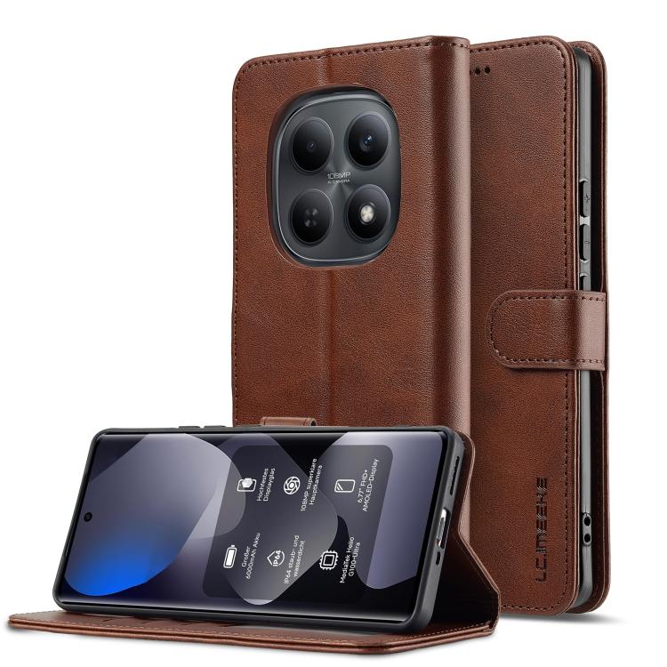 Levně IMEEKE Peněženkový obal pro Xiaomi Redmi Note 15 Pro+ 5G / POCO M8 Pro 5G tmavě hnědý
