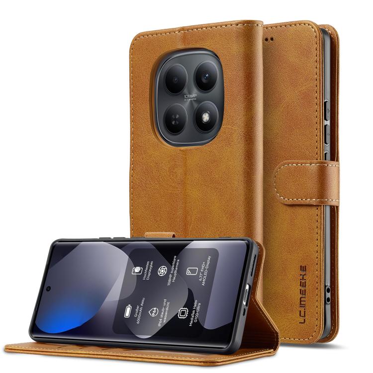 Levně IMEEKE Peněženkový obal pro Xiaomi Redmi Note 15 Pro+ 5G / POCO M8 Pro 5G světlehnědý
