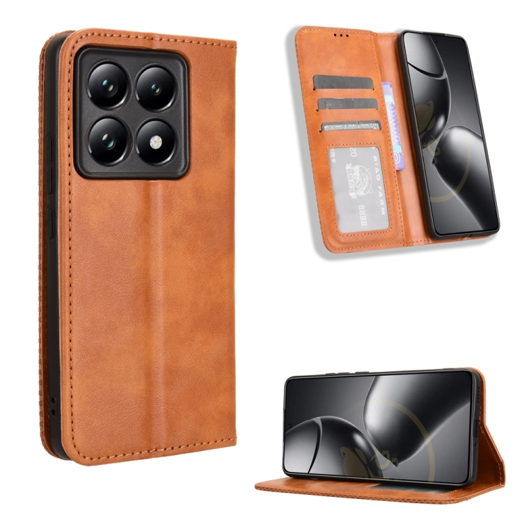 Levně BUSINESS Peněženkový kryt pro Xiaomi 14T Pro hnědý