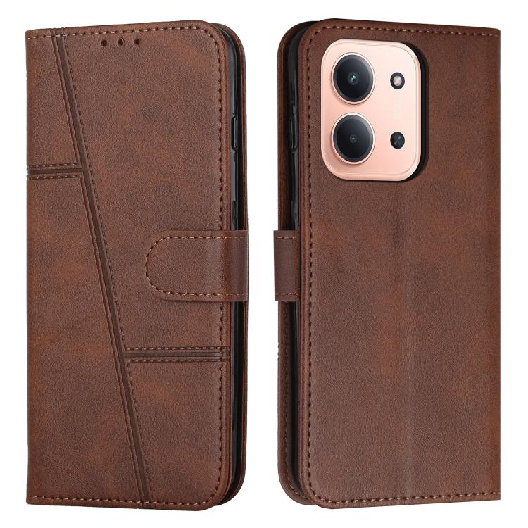 Levně STITCHED Peněženkový kryt pro Xiaomi Redmi 15C / Redmi 15C 5G tmavě hnědý
