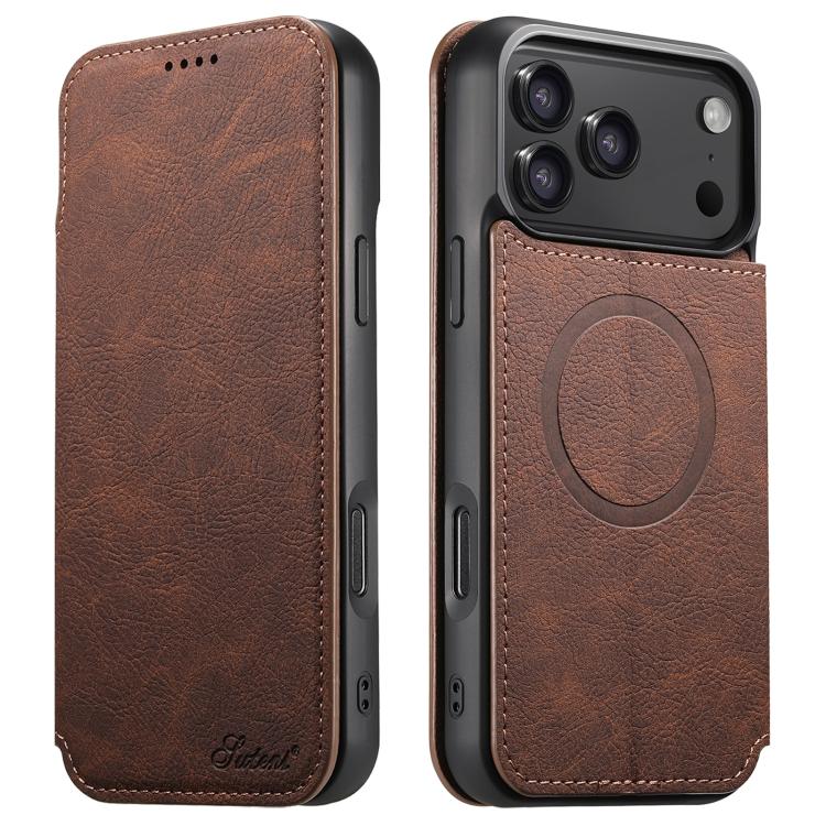 Levně SUTENI RETRO Zaklápěcí pouzdro s MagSafe pro Apple iPhone 17 Pro tmavě hnědé