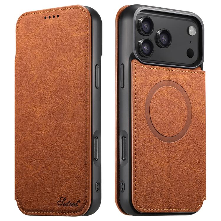 Levně SUTENI RETRO Zaklápěcí pouzdro s MagSafe pro Apple iPhone 17 Pro světle hnědé