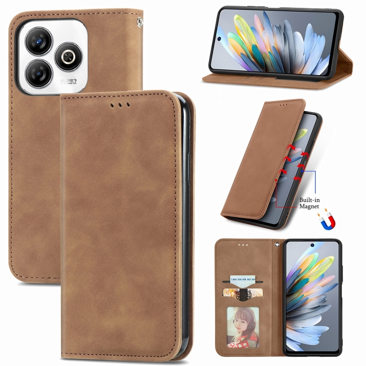 Levně MAGNETIC Zaklápěcí kryt pro ZTE Blade A75 hnědý
