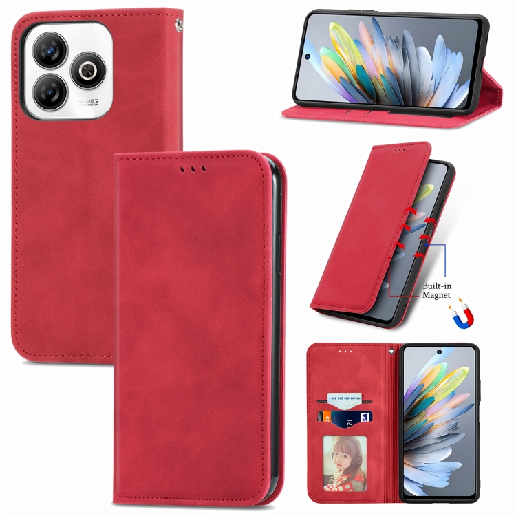 Levně MAGNETIC Zaklápěcí kryt pro ZTE Blade A75 červený