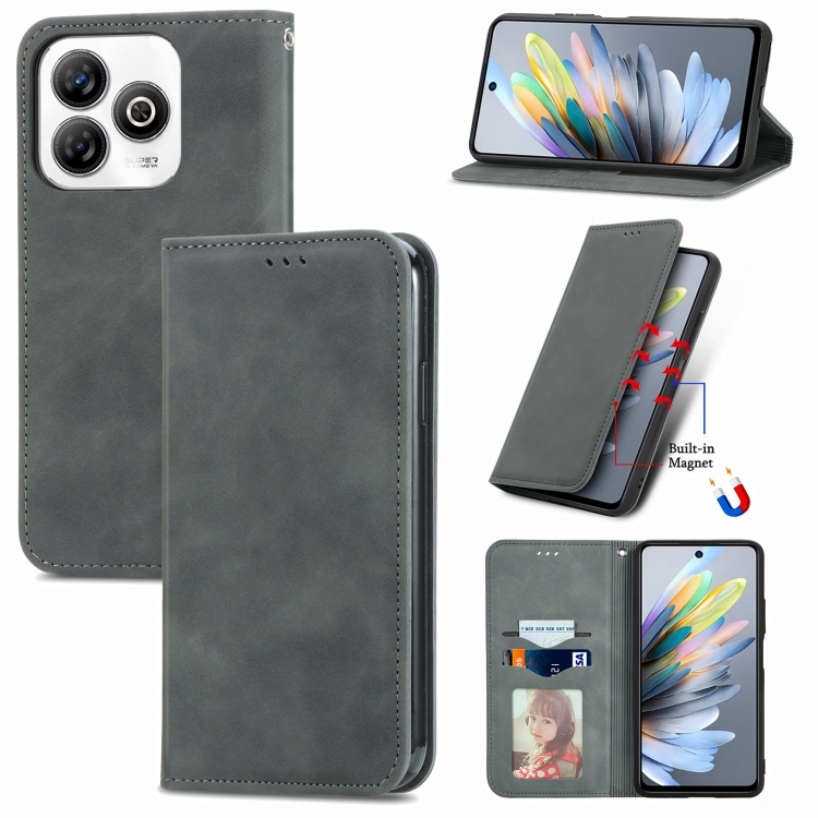 Levně MAGNETIC Zaklápěcí kryt pro ZTE Blade A75 šedý