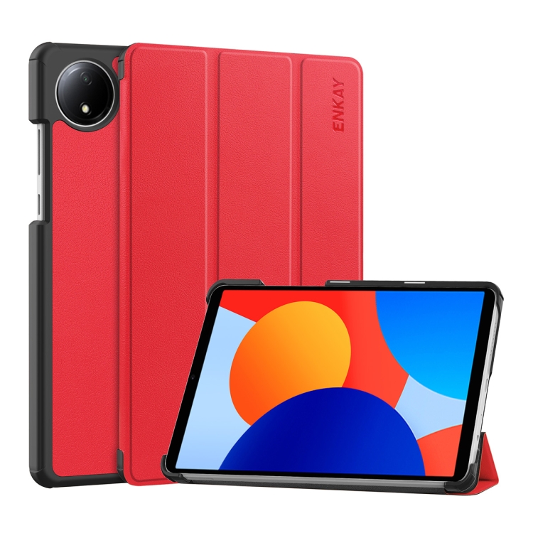 ENKAY LEATHER Zaklápěcí obal pro Xiaomi Redmi Pad SE 8.7 červený