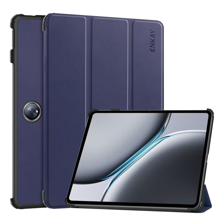 Levně ENKAY LEATHER Zaklápěcí obal pro OnePlus Pad 2 / OnePlus Pad Pro modrý