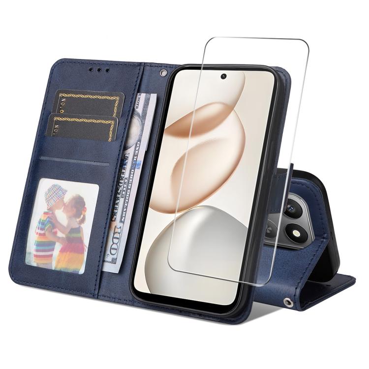 Levně ENKAY PREMIUM SET Peněženkové pouzdro a ochranné sklo Honor 400 Smart 5G / Honor X7d modré
