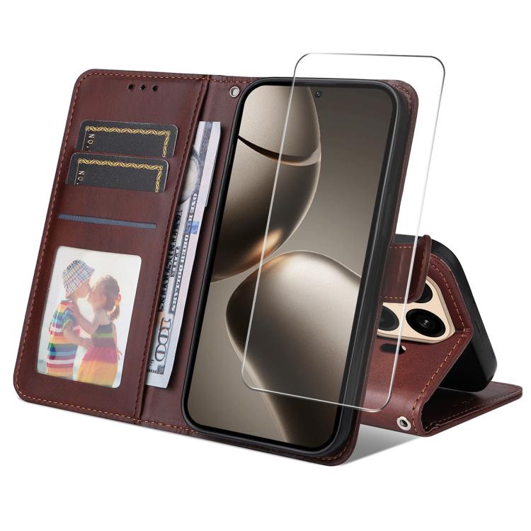 Levně ENKAY PREMIUM SET Peněženkové pouzdro a ochranné sklo Xiaomi 15T hnědé