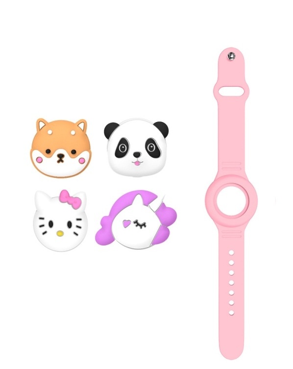 Levně BUDDY Dětský řemínek s vyměnitelným zvířátkem pro Apple AirTag růžový