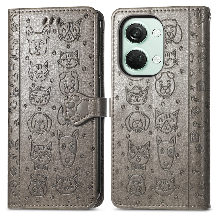 ART Peněženkový kryt One Plus Nord 3 5G ANIMALS šedý