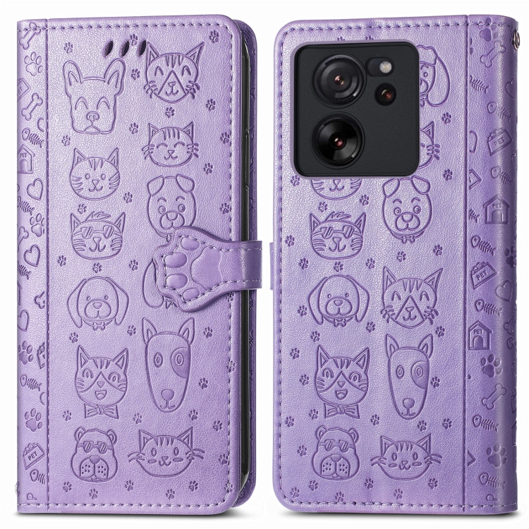 Levně ART Peněženkový kryt Xiaomi 13T / 13T Pro ANIMALS fialový