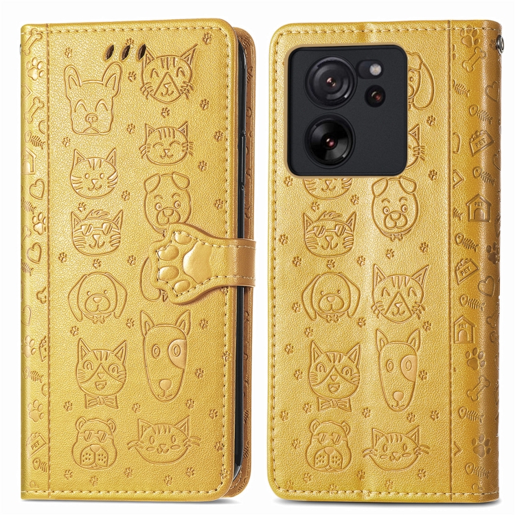 Levně ART Peněženkový kryt Xiaomi 13T / 13T Pro ANIMALS žlutý