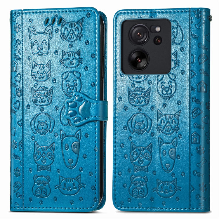 Levně ART Peněženkový kryt Xiaomi 13T / 13T Pro ANIMALS modrý