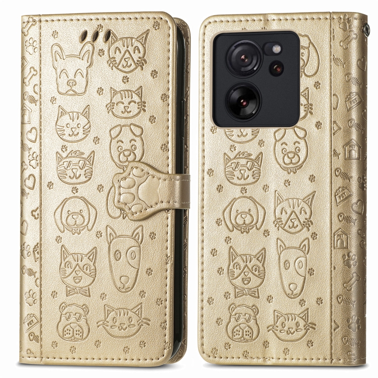 Levně ART Peněženkový kryt Xiaomi 13T / 13T Pro ANIMALS zlatý