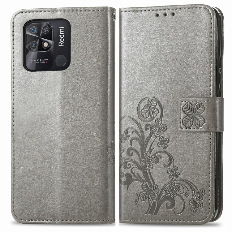 Levně ART Peněženkový kryt Xiaomi Redmi 10C FLOWERS šedý