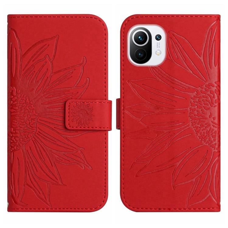 ART SUN FLOWER Peněženkové pouzdro s řemínkem Xiaomi Mi 11 Lite / Mi 11 Lite 5G červené