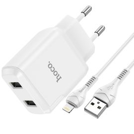 HOCO N7 10W Síťová nabíječka 2x USB + Lightning kabel bílá