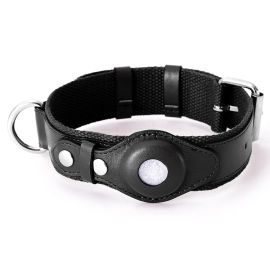 PROTEMIO PET GUARD Kožený obojek s pouzdrem pro Apple AirTag VELIKOST: M - černý