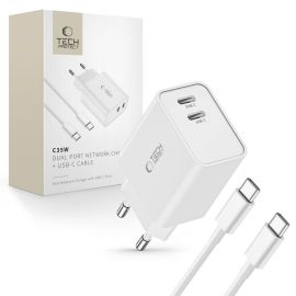 TECH-PROTECT C35W 2-PORT Síťová nabíječka + kabel USB Typ-C WHITE