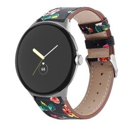 LEATHER Kožený řemínek pro Google Pixel Watch / Pixel Watch 2 / Pixel Watch 3 41mm / Pixel Watch 4 41mm RED FLOWER