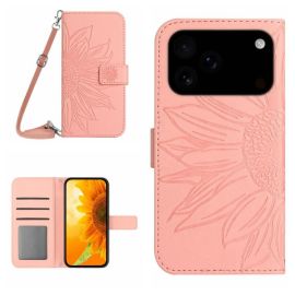 ART SUNFLOWER Peněženkový kryt se šňůrkou pro Apple iPhone 17 Pro růžový