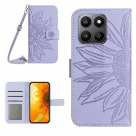 ART SUNFLOWER Peněženkový obal se šňůrkou pro Honor 400 Smart 5G / Honor X7d fialový