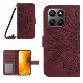 ART SUNFLOWER Peněženkový obal se šňůrkou pro Honor 400 Smart 5G / Honor X7d bordó